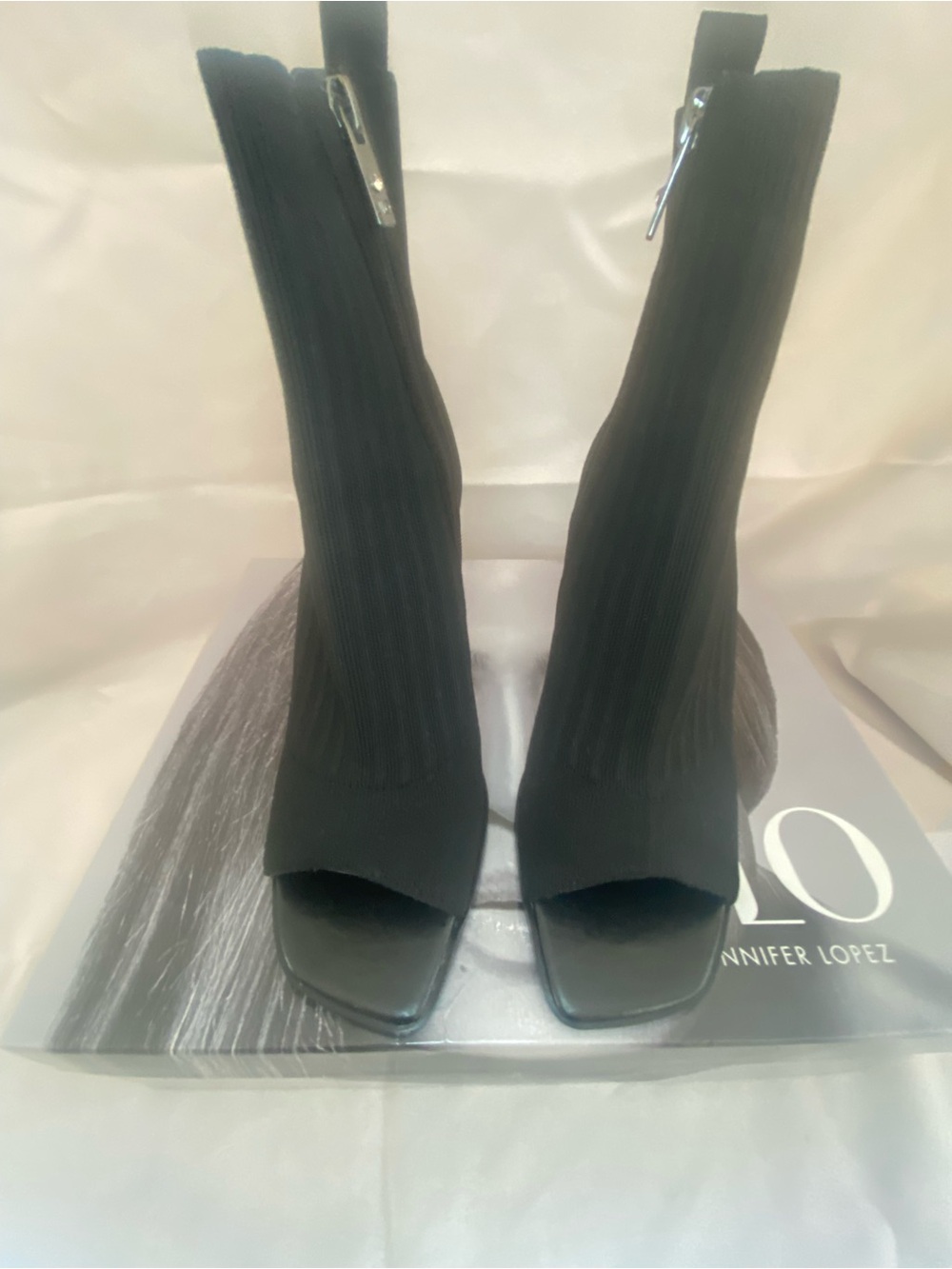 Jennifer Lopez Black Peep-Toe Stiletto Ankle Booties - Picture 3 of 14